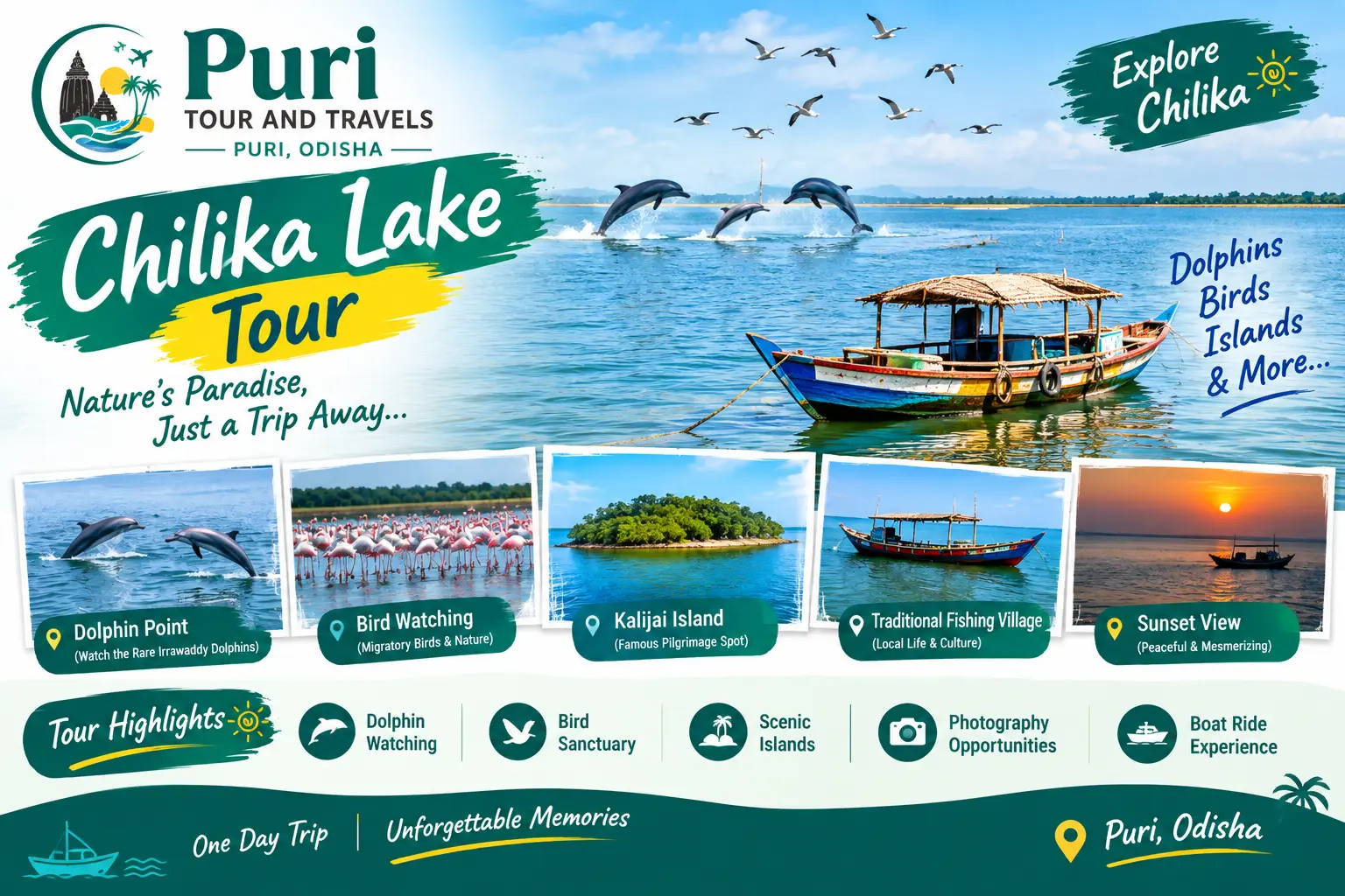 Puri Chilika Lake tour — boat ride and bird watching at Satapada